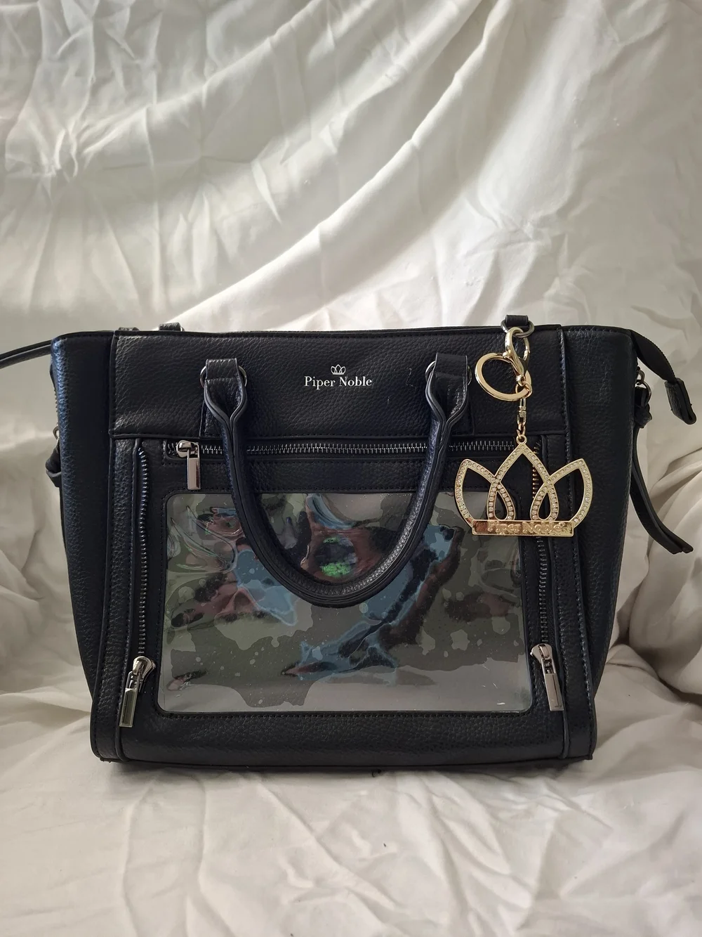 Black Clear Panel Tote Bag with Pouch